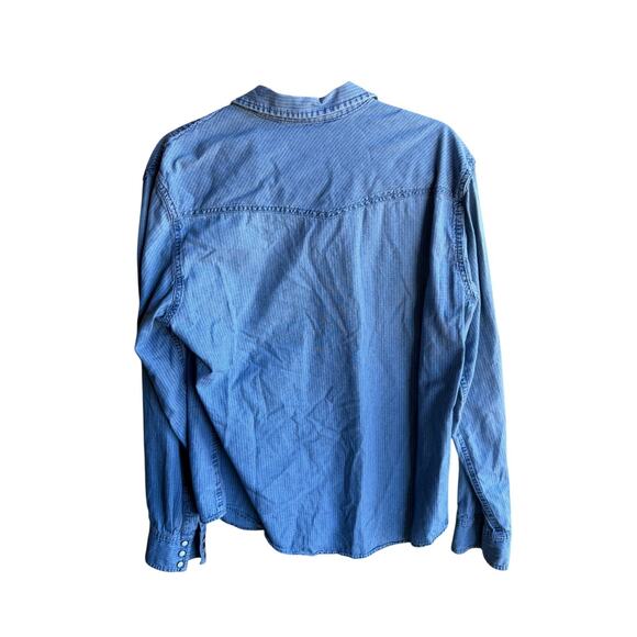 SALT Western Denim Shirt Men’s Blue Chambray Pinstripe Snap Button Cowboy Work L - Picture 4 of 9